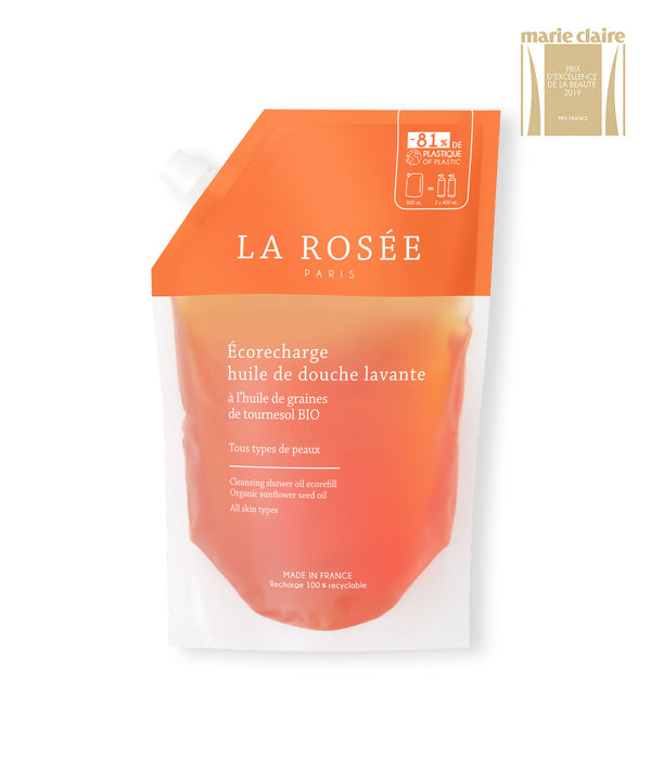 Packshot écorecharge huile de douche lavante La Rosée