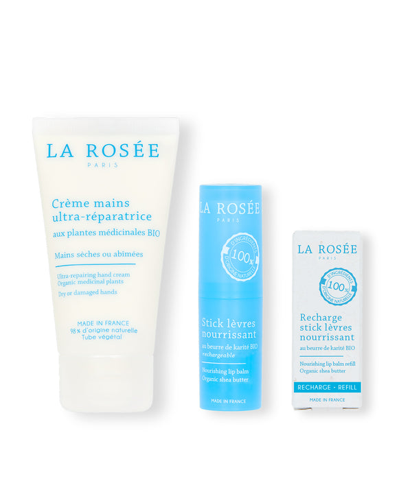 Trio Crème mains, Stick lèvres & sa recharge